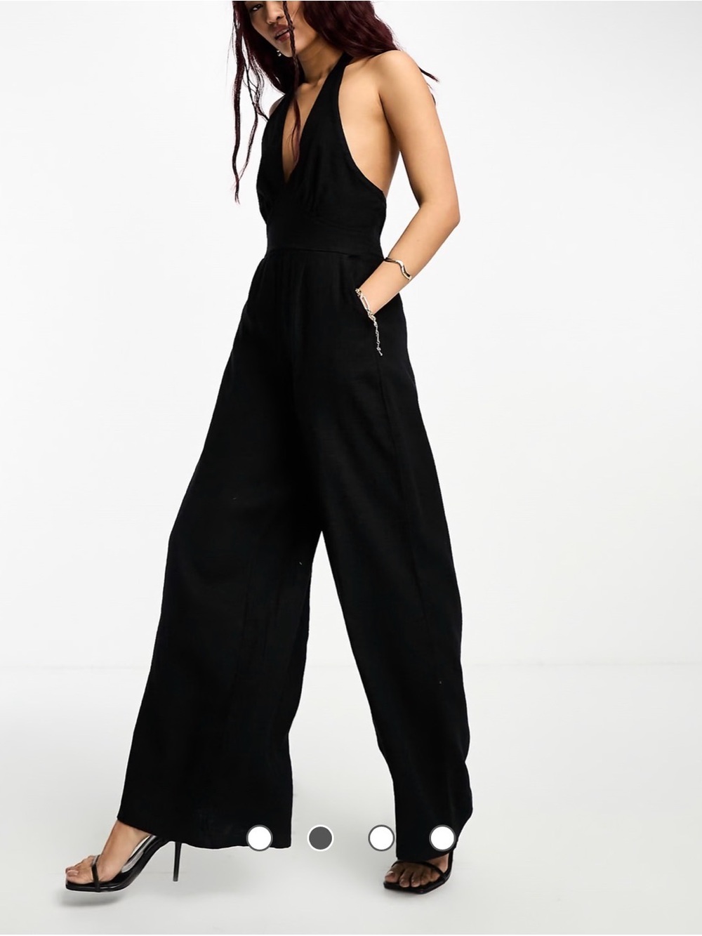 Nobody’s Child Flared Black linen Jumpsuit Sz 8
